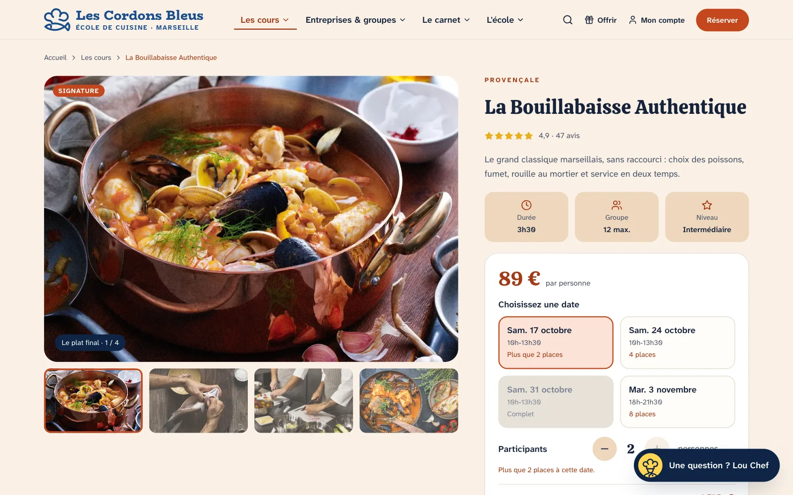 The class page for the Authentic Bouillabaisse