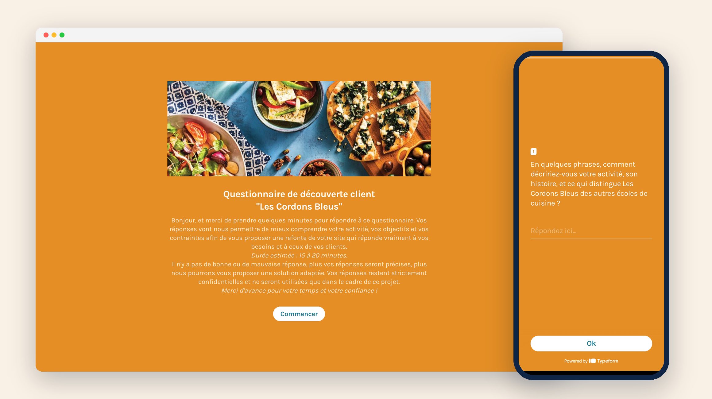 The discovery questionnaire on Typeform, on desktop and mobile