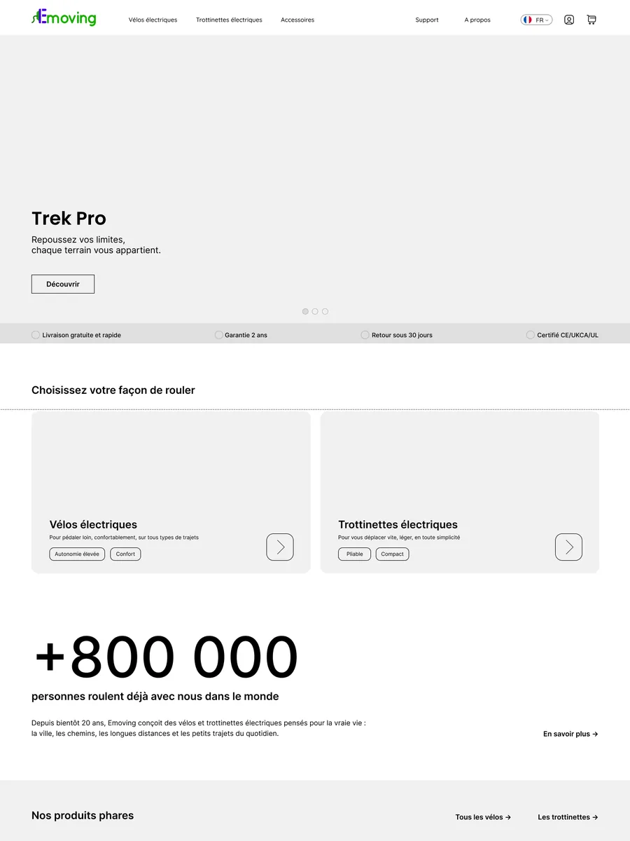 Greyscale wireframe of the home page