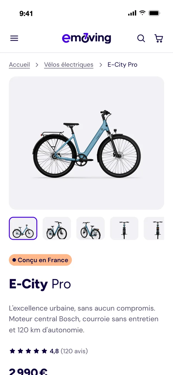 The E-City Pro product page on mobile