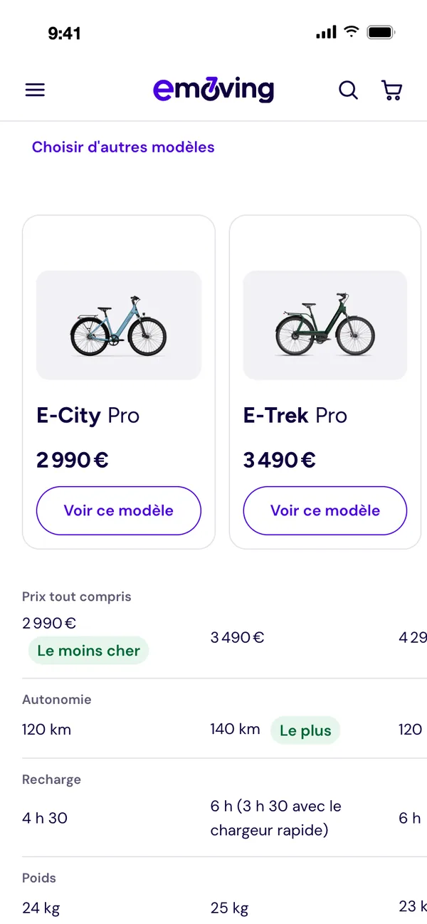 The comparison tool on mobile