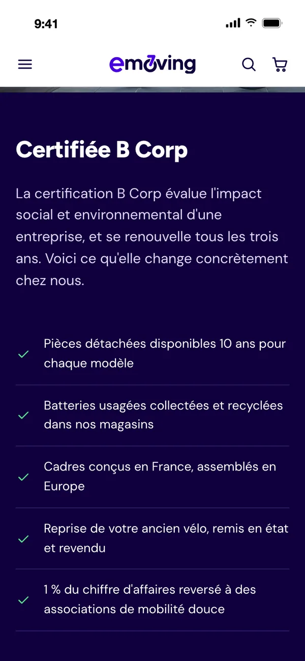 The Certified B Corp block on mobile