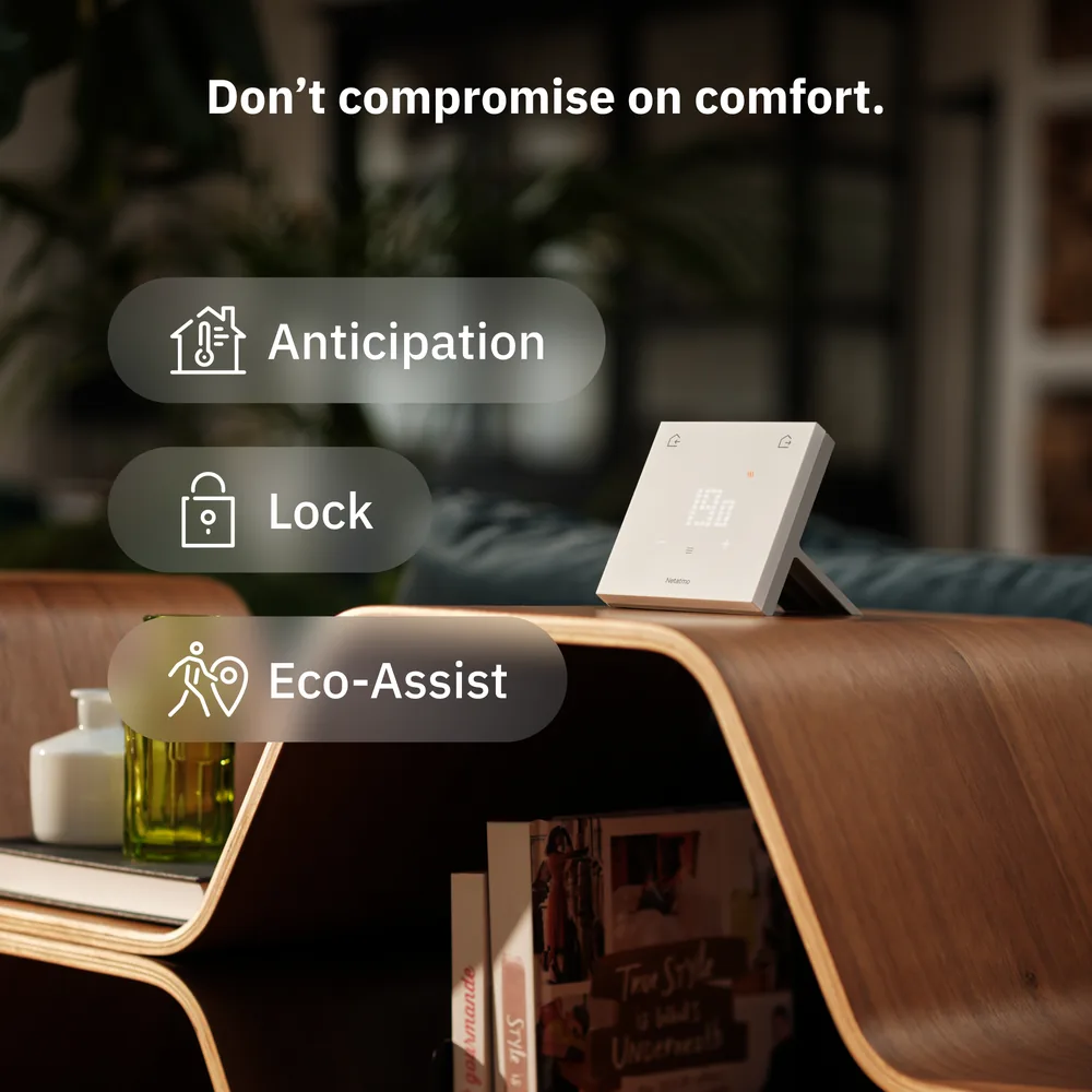 “Don't compromise on comfort” visual with three features as badges: anticipation, lock, Eco-Assist