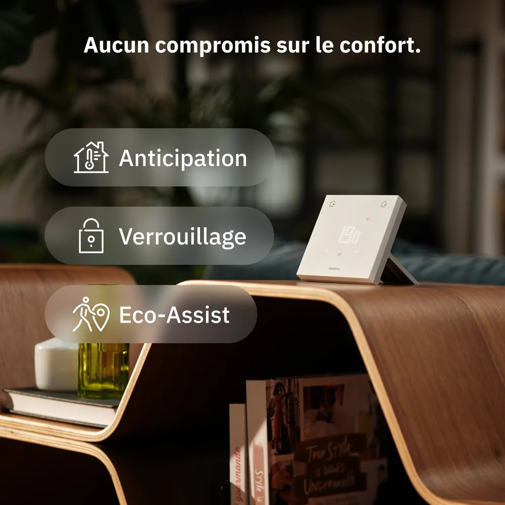 Visuel « Aucun compromis sur le confort » avec trois fonctions en pastilles : anticipation, verrouillage, Eco-Assist