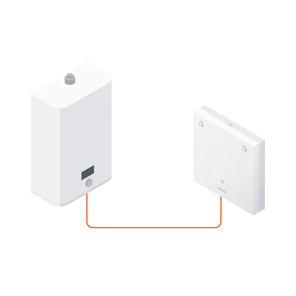 Wired installation diagram: the boiler connected to the thermostat by a cable