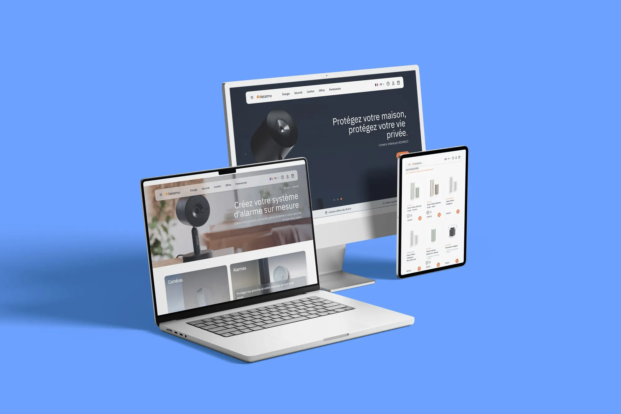 The Netatmo website on desktop, tablet and phone