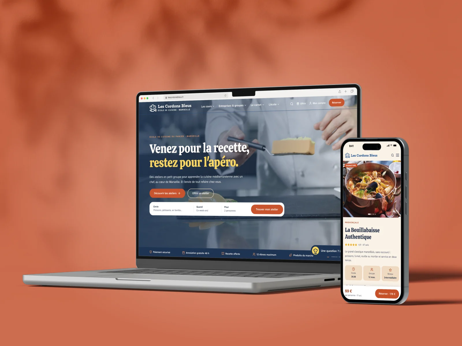 The new Les Cordons Bleus website on desktop and mobile